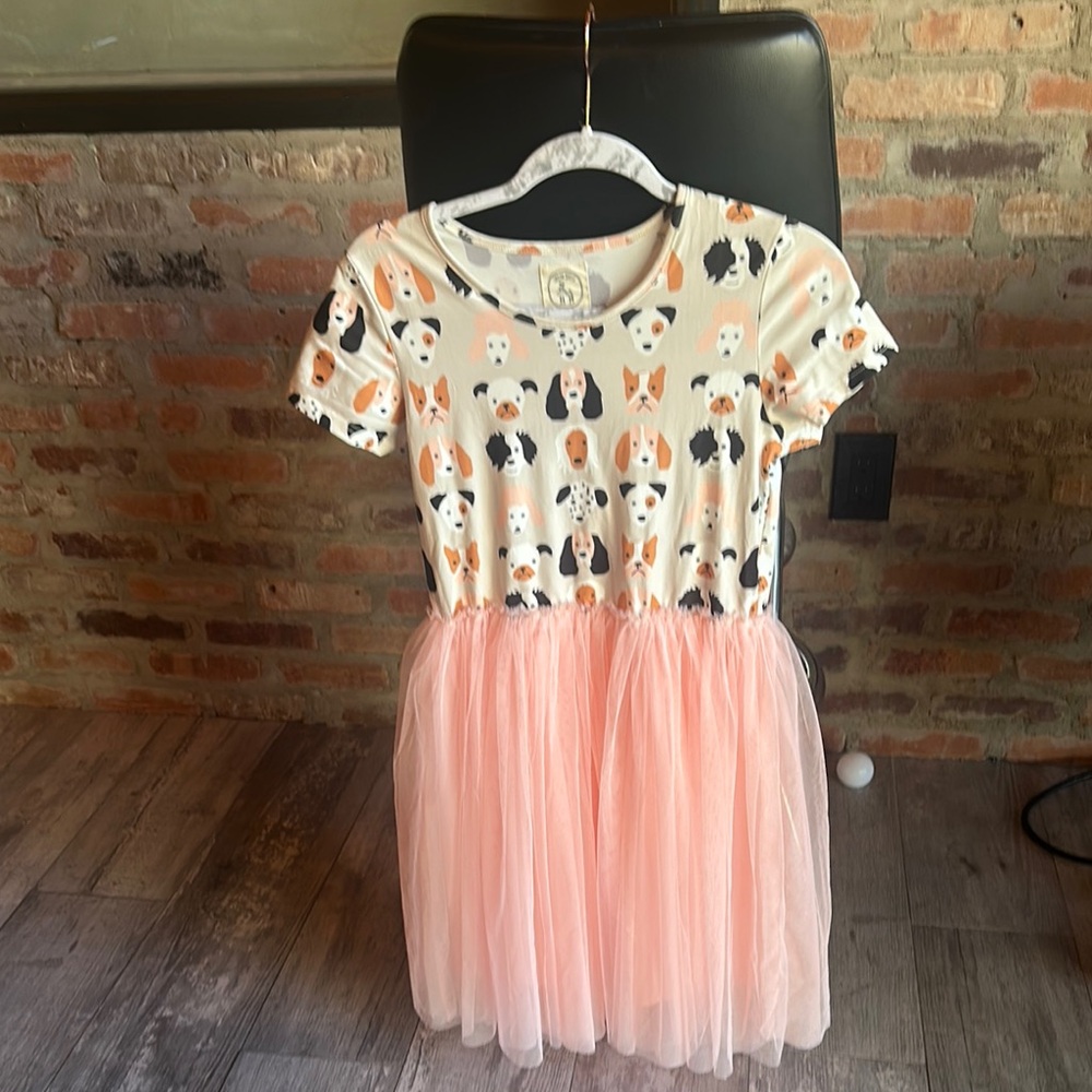 Pink and tan dog kids dress